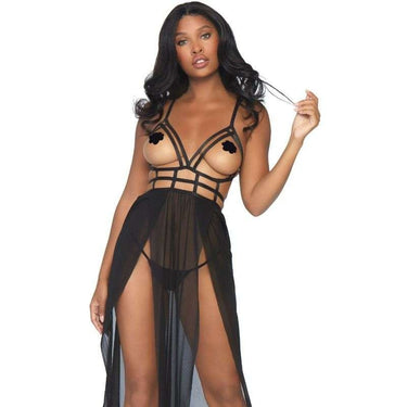 Gonna reggicalze in pizzo e rete con top e calze Leg Avenue Nero